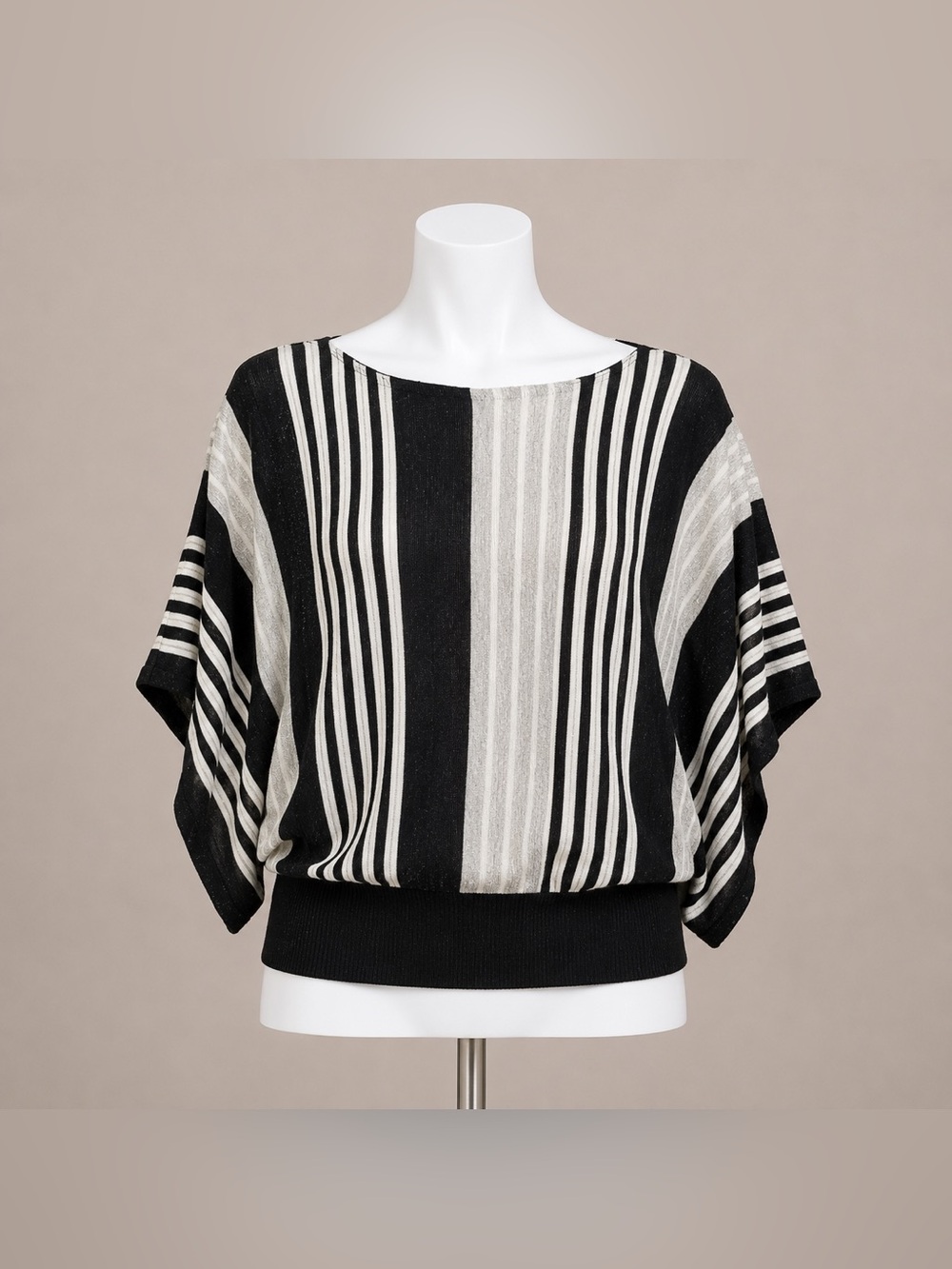 Caren Sport 2X Black White Striped Lurex Dolman Knit Sweater Top